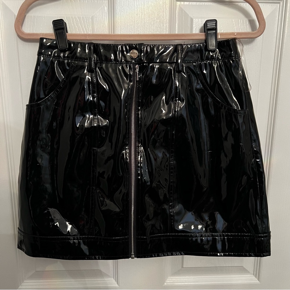 Faux leather mini skirt with silver zipper detail